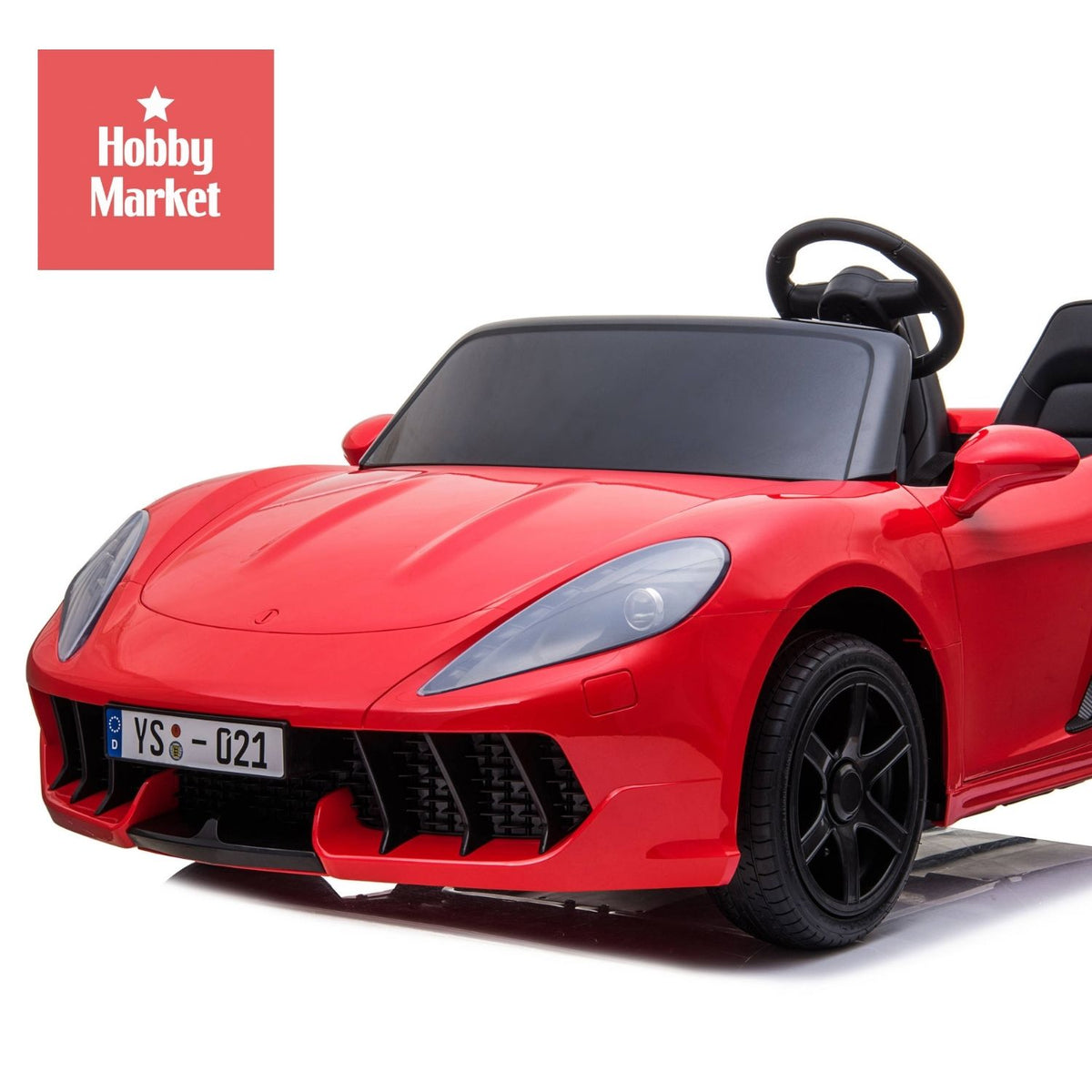 Auto eléctrico infantil XL rojo de 24V con dos plazas, diseño deportivo, parabrisas negro y ruedas de alto rendimiento.
