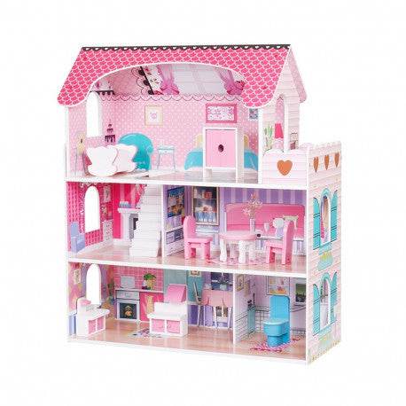Maletín Casa De Muñecas Portátil De Madera – 2 Pisos Con Escalera Y Accesorios Pastel, Peso De 1000 G, Ideal Para Viajes