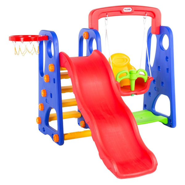 Resbalín con columpio como regalo para jugar en el patio